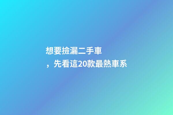 想要撿漏二手車，先看這20款最熱車系